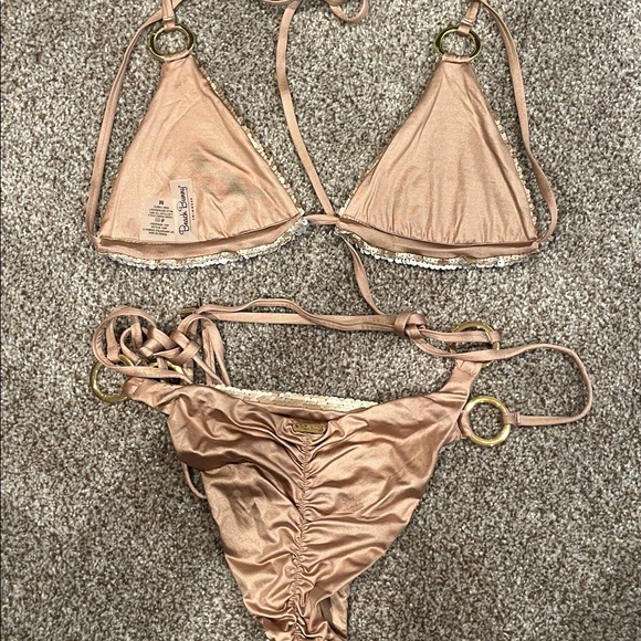Beach Bunny Sequin Bikini in Gold and Tan - Picture 5 of 7